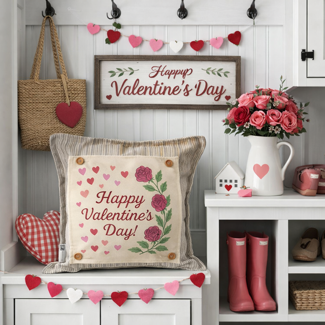 MISFIT PANEL ONLY: SQUARE Holiday Pure & Simple Aesthetic Classy Clean Boho Heart Cursive Honest Natural Love Winter, Valentine's, Hearts, Red, Pink, Polk-a-dot: SQUARE ROSES HAPPY VALENTINE'S DAY