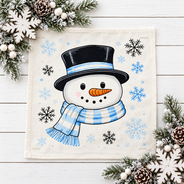 PANEL ONLY: SQUARE Snowflakes Blue Black Winter: SNOWMAN HEAD