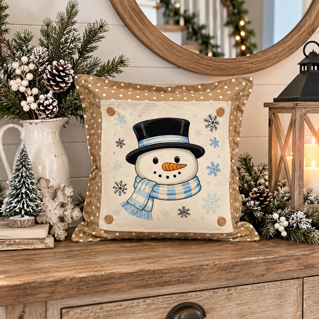 PANEL ONLY: SQUARE Snowflakes Blue Black Winter: SNOWMAN HEAD