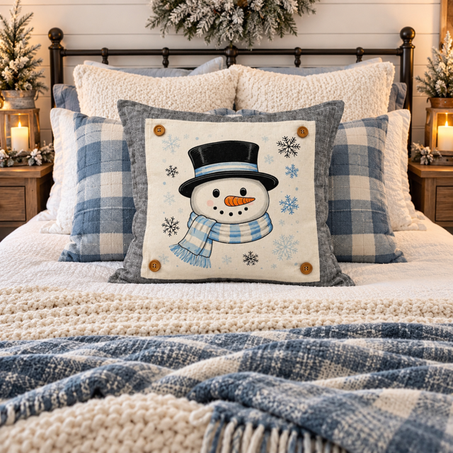 PANEL ONLY: SQUARE Snowflakes Blue Black Winter: SNOWMAN HEAD