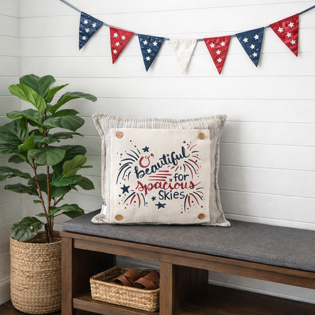 PANEL ONLY: SQUARE Summer Fall Spring Patriotic Military Veteran God Bless USA July 4th Sept 11 Remembrance Independence American Farmhouse America Hymn Song BEAUTIFUL FOR SPACIOUS SKIES