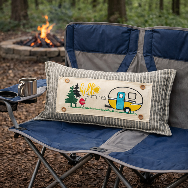 PANEL ONLY: RECTANGLE Hello BBQ Summer Vintage Camping Yellow Sunshine Camper, SUMMER CAMPER