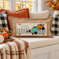 PANEL ONLY: RECTANGLE for throw pillow Autumn Thanksgiving Pumpkins Cider Bless Gratitude Gingham THANKFUL PUMPKIN
