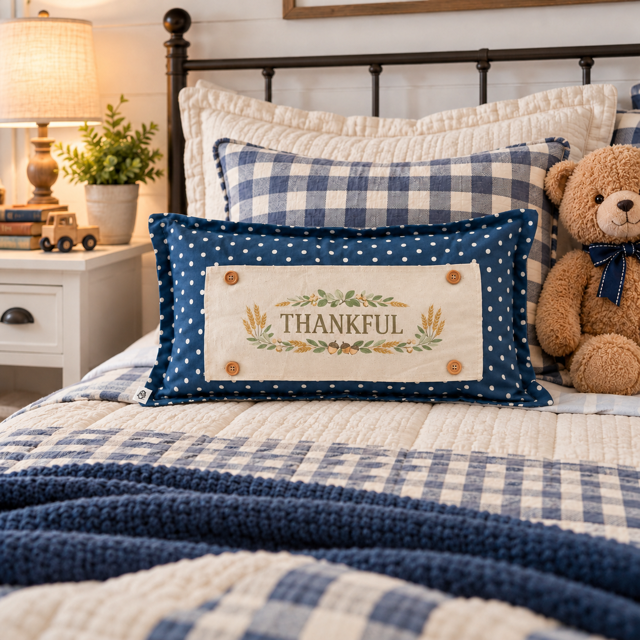 NEW!  PANEL ONLY:  Fall Autumn wheat acorns berries Thanksgiving; THANKFUL