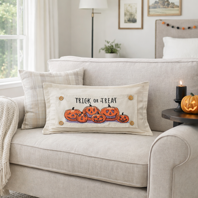 PANEL ONLY: RECTANGLE Halloween October Pumpkins Fall Autumn Jack-o-Lanterns; TRICK OR TREAT