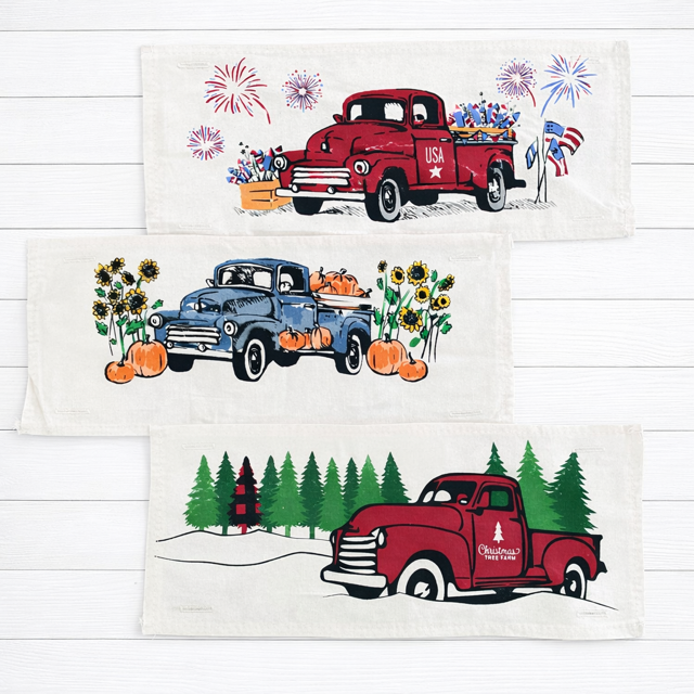 4 PANELS ONLY BUNDLE: RECTANGLE Vintage Truck Panels SAVE!! Spring, Summer, Fall, Christmas, FIREWORKS / PUMPKIN / PLAID TREE TRUCKS