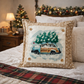 PANEL ONLY: SQUARE Christmas Griswald Family Tradition Tree Cutting Snow Scene Winter Wonderland for throw pillow; VINTAGE STATION WAGON
