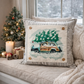 PANEL ONLY: SQUARE Christmas Griswald Family Tradition Tree Cutting Snow Scene Winter Wonderland for throw pillow; VINTAGE STATION WAGON