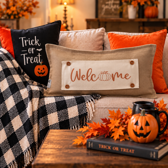 GLITTER PANEL ONLY: RECTANGLE Seasonal Panel: Fall, Autumn, House Warming, Host, Halloween, Thanksgiving; WELCOME PUMPKIN