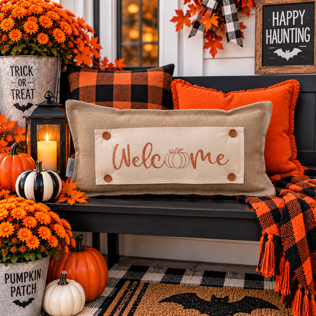 GLITTER PANEL ONLY: RECTANGLE Seasonal Panel: Fall, Autumn, House Warming, Host, Halloween, Thanksgiving; WELCOME PUMPKIN