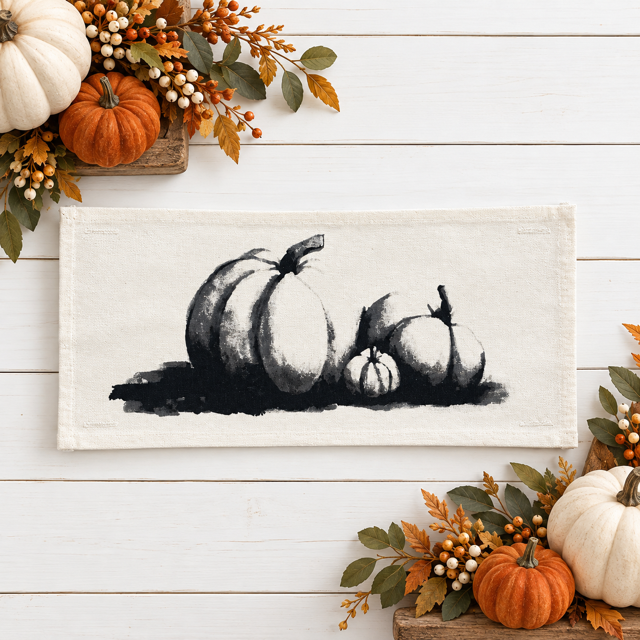 Seasonal Panel: Hand-Painted White Pumpkins; Fall Autumn, WHITE PUMPKINS