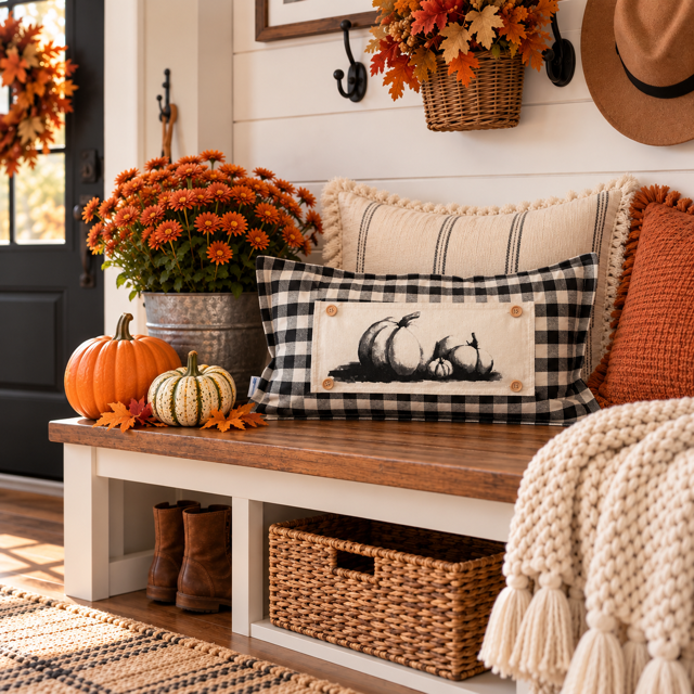Seasonal Panel: Hand-Painted White Pumpkins; Fall Autumn, WHITE PUMPKINS