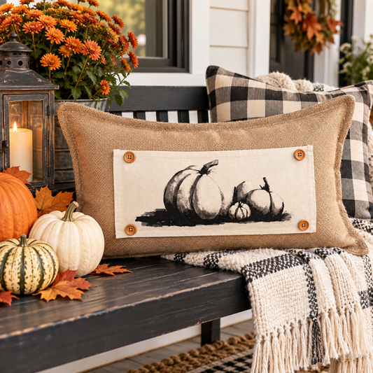 Seasonal Panel: Hand-Painted White Pumpkins; Fall Autumn, WHITE PUMPKINS