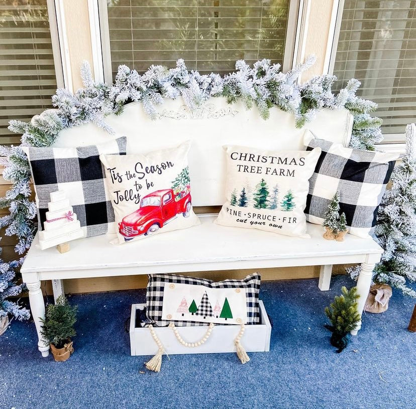 NEW! Custom FALL Wedding Gift Bundle:  2 seasons + GINGHAM/BUFFALO CHECK pillow + custom last name panel: PUMPKIN TRUCK / UGLY SWEATER TREES /CUSTOM LAST NAME PANEL