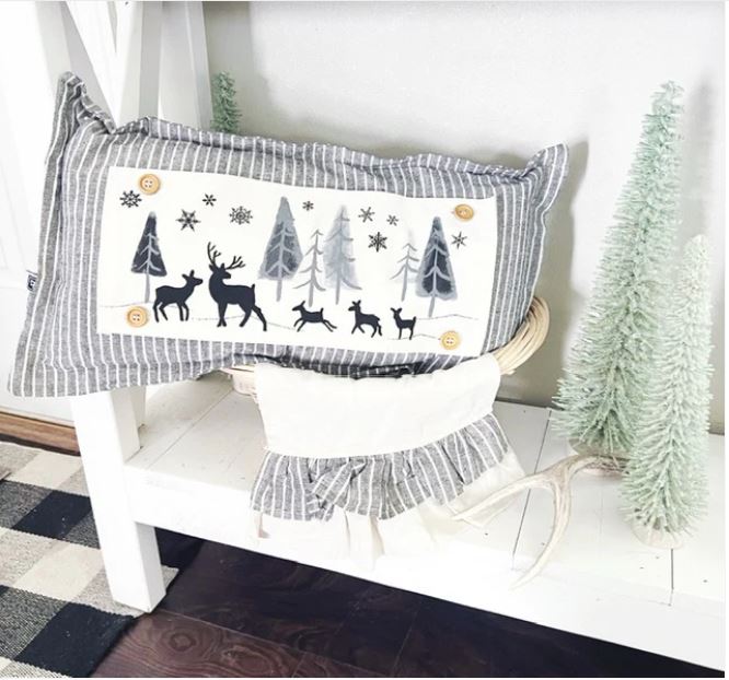 SEASONAL BUNDLE SET: Gray/White Ticking Stripes Pillow (comes with foam insert and these 4 panels in back pocket); Winter Spring Summer Fall Autumn:  THANKFUL PUMPKINS, DEER, BUNNY HOP EASTER, HOME SWEET HIVE BEE