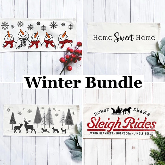 BUNDLE DEAL: Winter Season Panels (4 pack) SAVE!!! Winter Wonderland, SLEIGH RIDE, HOME SWEET HOME, SNOWMAN SCARVES, DEER