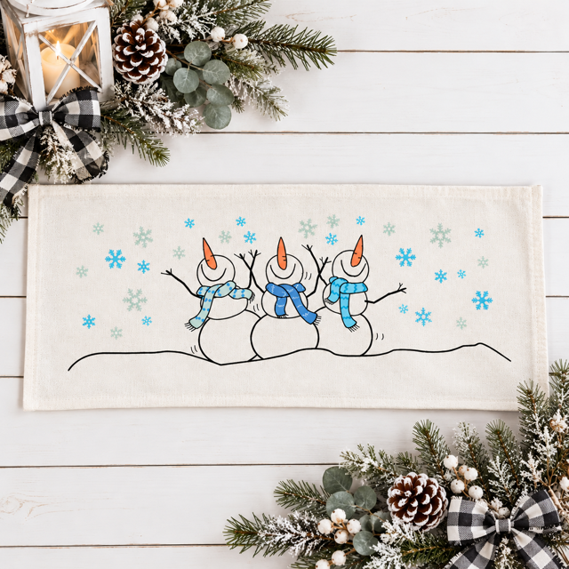NEW! PANEL ONLY: RECTANGLE Winter; Blue, Chilly, Cold, Snowflakes, Scarves; 3 SNOWMEN