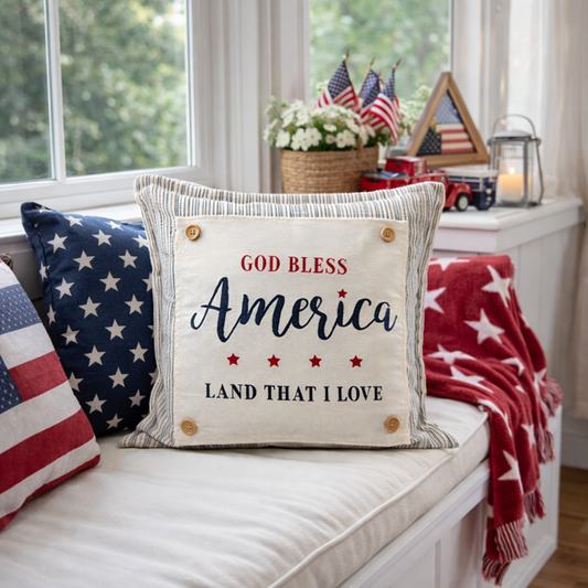 PANEL ONLY: SQUARE patriotic, Americana, home of the brave, 4th of July, blue and red, LAND THAT I LOVE