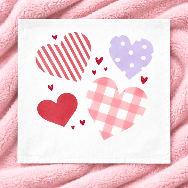PANEL ONLY: 
SQUARE Holiday Pure & Simple Aesthetic Classy Clean Boho Heart Cursive Honest Natural Love Winter, Valentine's, Hearts, Red, Purple, Pink, Polk-a-dot, Stripes, Gingham, Plaid: SQUARE HEARTS;