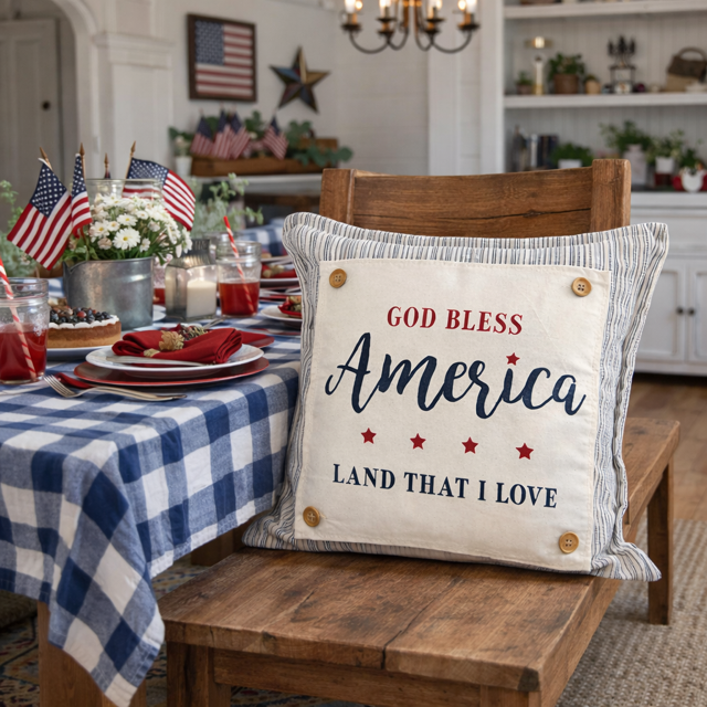 PANEL ONLY: SQUARE Summer Fall Spring Patriotic Military Veteran God Bless USA July 4th Sept 11 Remembrance Independence American Farmhouse AMERICA LAND THAT I LOVE