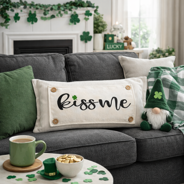 PANEL ONLY: RECTANGLE Glitter Holiday Kiss Me Shamrock. Spring, St Saint Patrick's Day Leprechaun Irish Saying, Luck:  KISS ME SHAMROCK