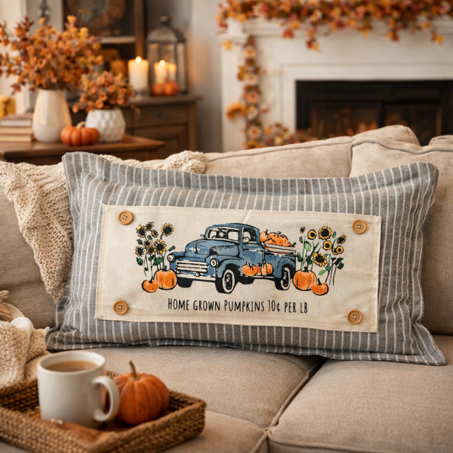 PANEL ONLY: RECTANGLE Fall, Autumn,  Father's Day Dad Thanksgiving, Country Farm, Rustic; VINTAGE PUMPKIN TRUCK