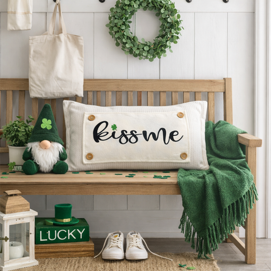 PANEL ONLY: RECTANGLE Glitter Holiday Kiss Me Shamrock. Spring, St Saint Patrick's Day Leprechaun Irish Saying, Luck:  KISS ME SHAMROCK