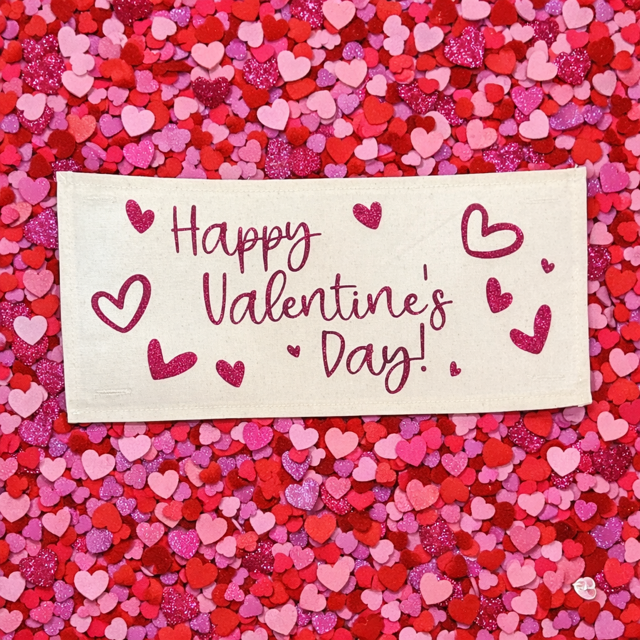 GLITTER PANEL ONLY:  RECTANGLE Glitter Holiday Panel: Winter, Cherry Pink, Love, Spouse, Partner; PINK HAPPY VALENTINE'S DAY