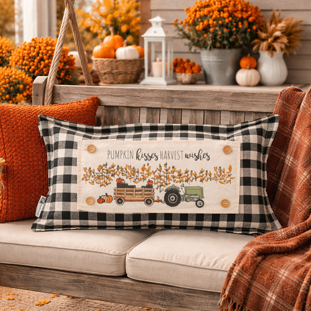 PANEL ONLY: RECTANGLE Autumn Fall Leaf Leaves White Pumpkin Patch Farm Hay Wagon CORN FIELD TRACTOR