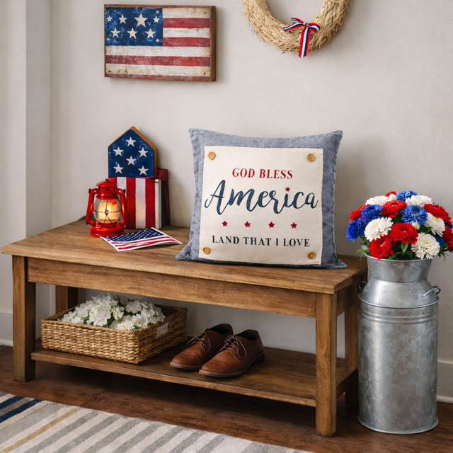 PANEL ONLY: SQUARE Summer Fall Spring Patriotic Military Veteran God Bless USA July 4th Sept 11 Remembrance Independence American Farmhouse AMERICA LAND THAT I LOVE