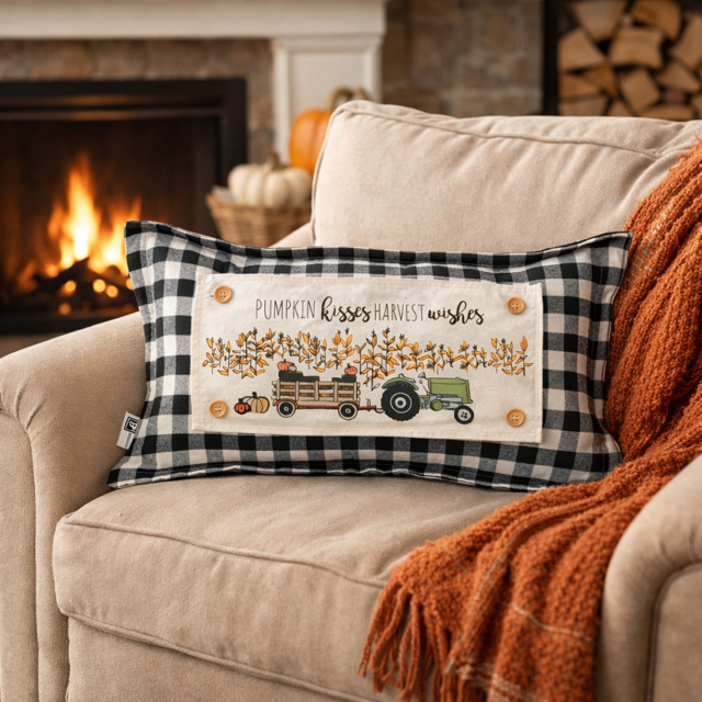 PANEL ONLY: RECTANGLE Autumn Fall Leaf Leaves White Pumpkin Patch Farm Hay Wagon CORN FIELD TRACTOR