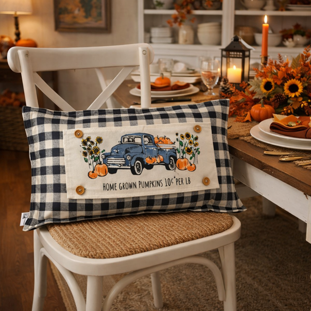 PANEL ONLY: RECTANGLE Fall, Autumn,  Father's Day Dad Thanksgiving, Country Farm, Rustic; VINTAGE PUMPKIN TRUCK