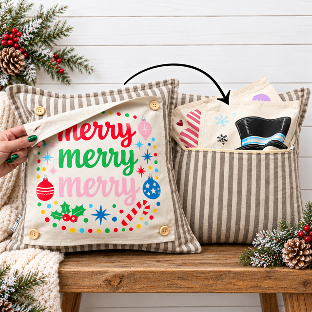 NEW! WINTER BUNDLE:  3 seasons + HOMESTEAD pillow: MERRY MERRY MERRY, SNOWMAN HEAD, HEARTS