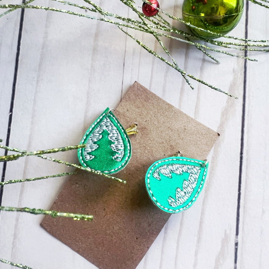 NEW! Christmas Earrings:  Metallic Green Evergreen Tree