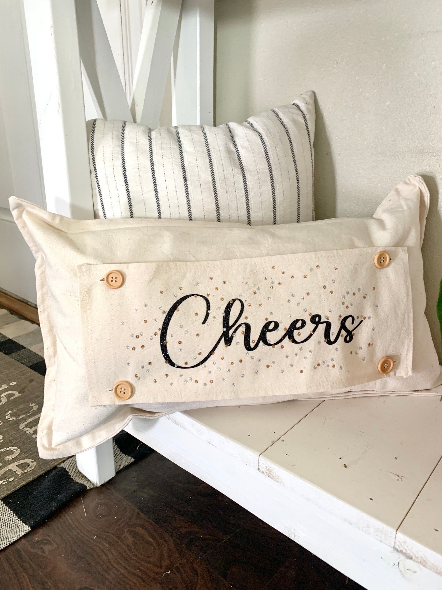 SEASONAL BUNDLE SET: Natural Cream Boho Pillow (comes with foam insert and these 4 panels in back pocket); Winter Spring Summer Fall Autumn: Gather, Christmas Bike, He is Risen, America est. 1776